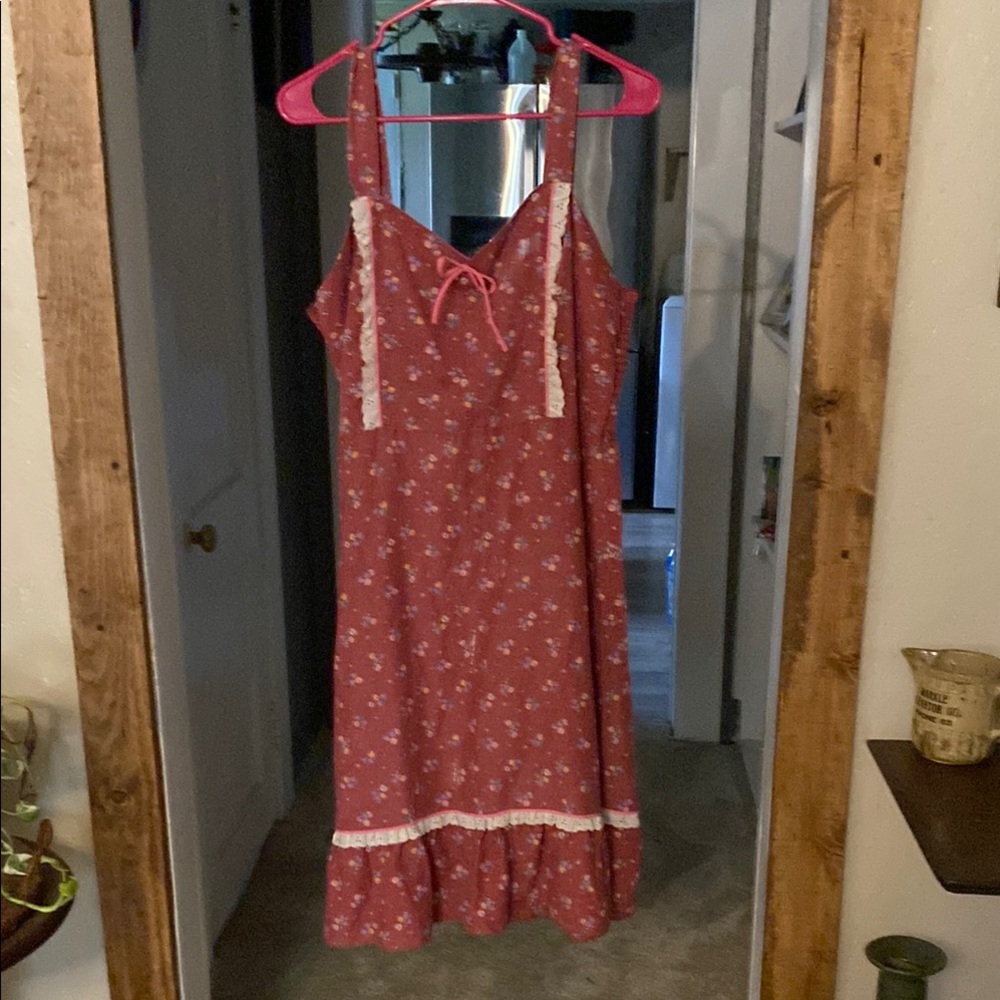 Vintage Ann Leslie sun dress summer floral hippie boho Lace Trim